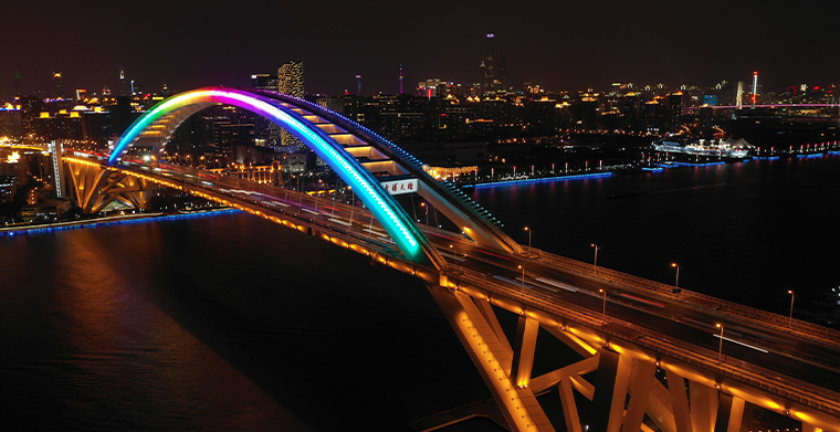 都会夜景亮化案例分享——上海卢浦大桥景观亮化工程